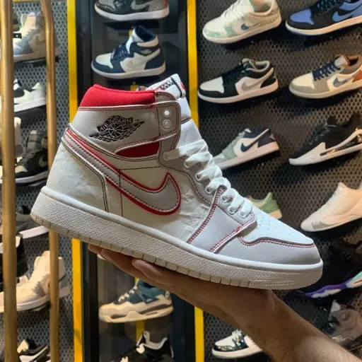کتونی ایر جردن ۱ ساق‌دار (Air Jordan 1 High Phantom Red Women) - رویه چرم سفید با دوخت قرمز | مستر کوالیتی