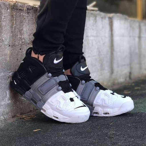 کتونی نایکی ایر مور آپتمپو (Nike Air More Uptempo) - سه رنگ مشکی، طوسی و سفید (Tri-Color) با زیره کپسول‌دار | مستر کوالیتی
