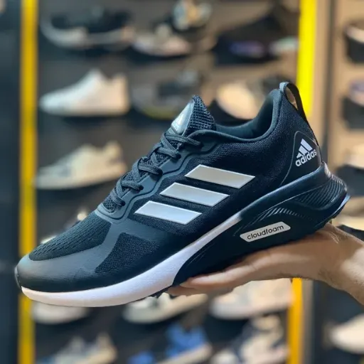 کفش دویدن مردانه آدیداس مدل Adidas Cloudfoam - رنگ مشکی سه خط سفید | مستر کوالیتی