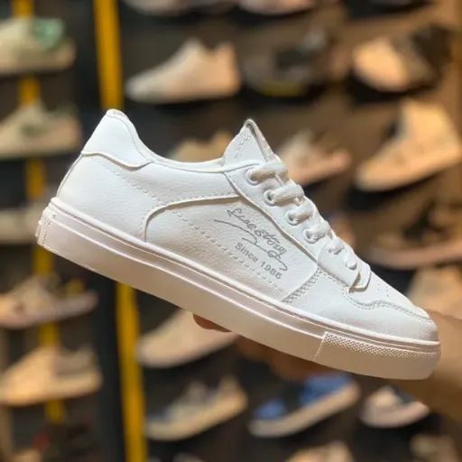 کفش ونس سفید طرح امضا (Signature White Casual Sneaker) - رویه چرم صنعتی مرغوب تمام سفید | کیفیت عالی