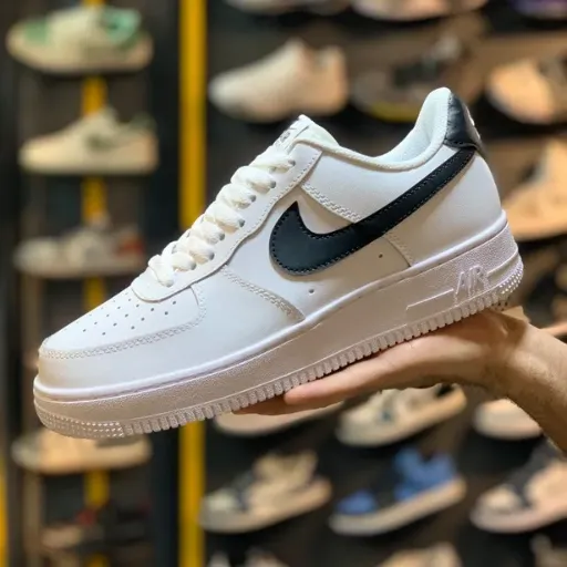 کفش کتانی اسپرت نایکی مدل Nike Air Force 1 Low - رنگ سفید با لوگوی مشکی | مستر کوالیتی