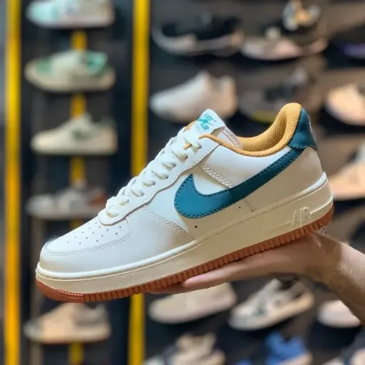 کفش اسپرت نایکی مدل Nike Air Force 1 Low - رنگ کرمی سبز با زیره آدامسی | مستر کوالیتی