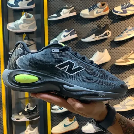 کتونی نیو بالانس M1000 (New Balance M1000 Black Lime) - رویه چرم و مش مشکی با هایلایت فسفری | مستر کوالیتی